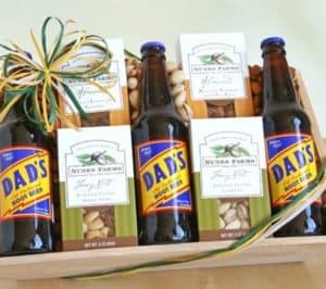 They'll enjoy roasted salted mixed nuts, roasted salted almonds with sea salt, roasted salted pistachios, and honey cinnamon almonds. Wash it all down with three great Dad's root beers (may be substituted for another brand of root beer depending on availability).
