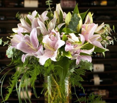 This stunning vase is packed with eight stems of premium pink Acapulco Oriental lilies.